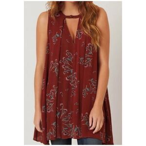 FREE PEOPLE Tree Swing Tunic Burgundy Floral Blouse